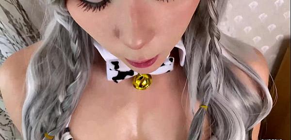  Babe in Cow Costume Facefuck and Doggystyle - Creampie